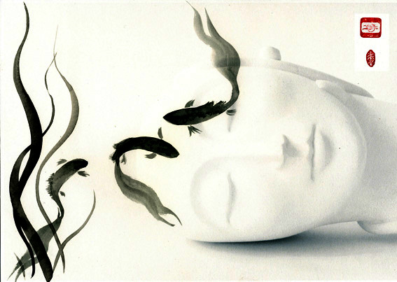 Pythia #2: original ink brush painting by Joan Relke